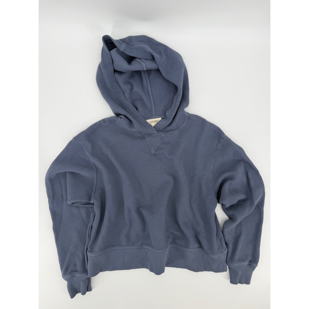 Haven Well Within Waffle Knit Hoodie Blue Organic Cotton Pullover S/M